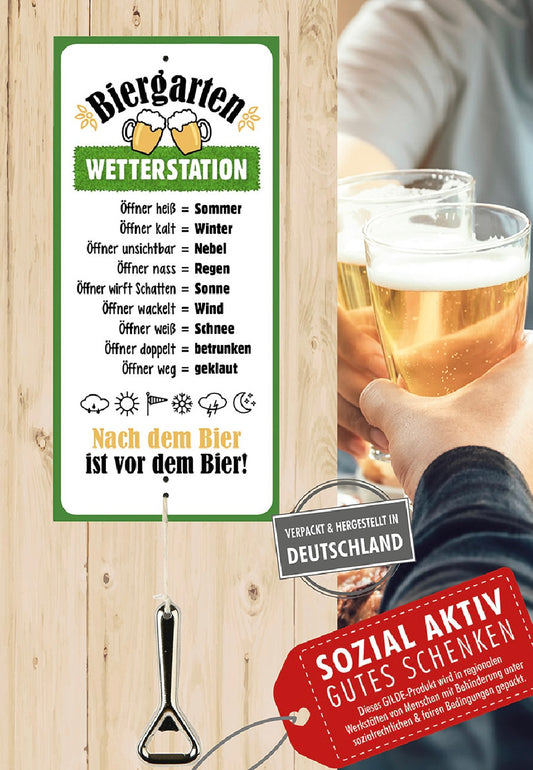 Schild Wetterstation "Biergarten" inkl. Flaschenöffner als Geschenkidee von Gilde Garten Grillen Bier