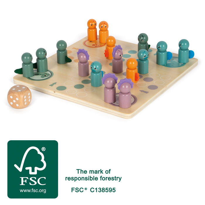 Brettspiel Ludo mit Dinofiguren aus Holz von small foot Holzspielzeug