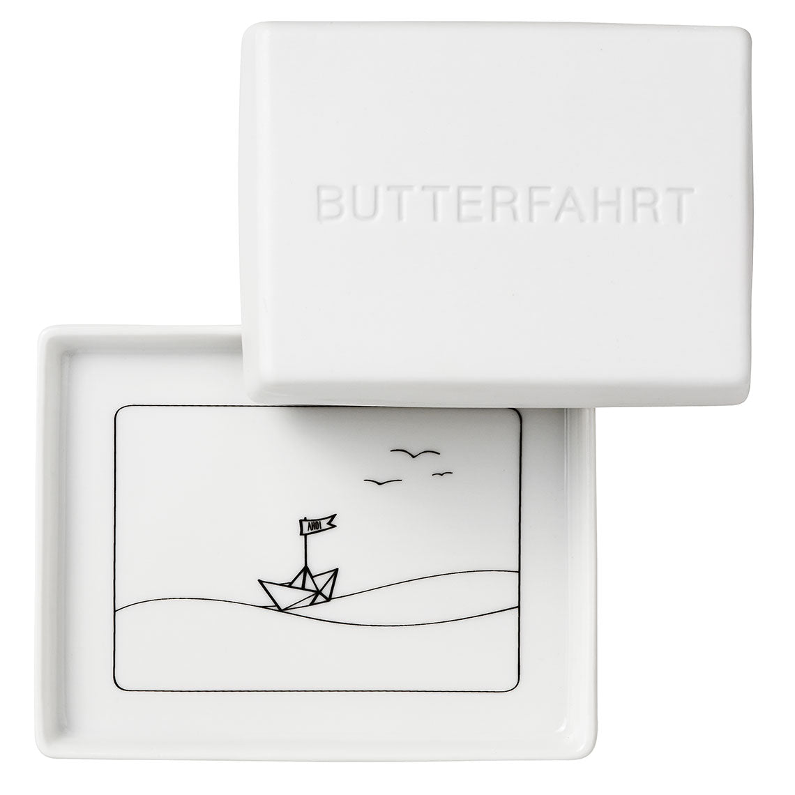 Butterdose aus Porzellan "Butterfahrt" von räder mit Schiff und Wellen Maritim Geschenkidee