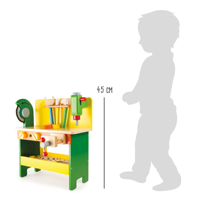 kleine Werkbank aus Holz mit Zubehör von small foot - Bauen Werkzeug Schraubenzieher