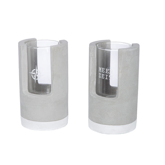 Windlicht aus Glas und Zement Meerzeit oder Windrose nach Wahl von Gilde Kompass