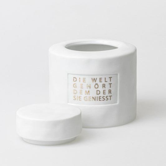 Porzellandose " Die Welt gehört dem der sie genießt " von räder design Hingucker