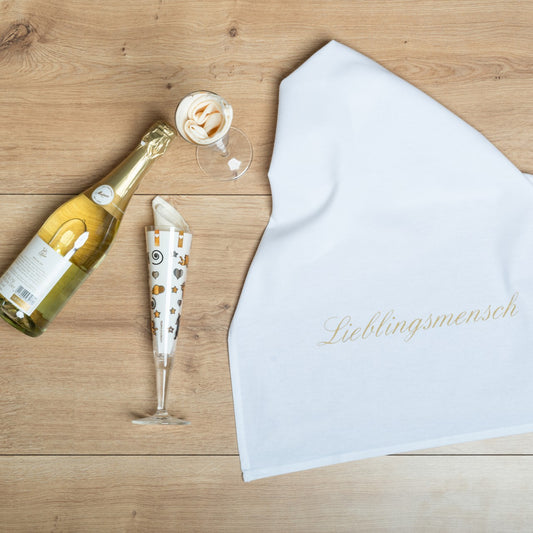 Geschirrtuch weiß „Lieblingsmensch“ gold von 17;30 Hamburg