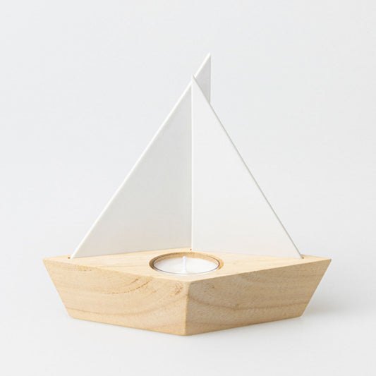 Maritime tealight holder boat made of porcelain and wood "Glück Ahoy" by räder design