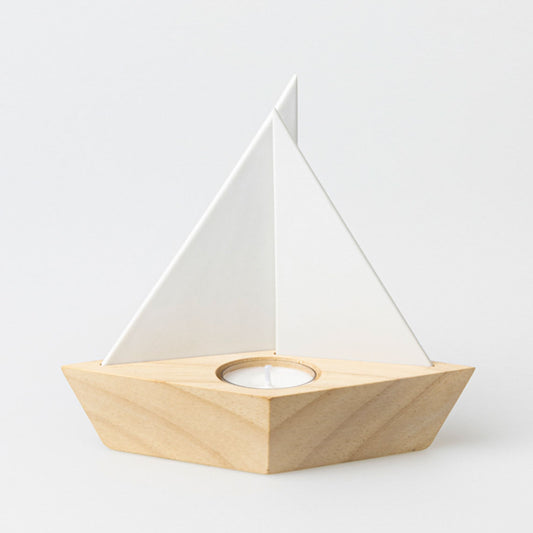 Maritime tealight holder boat made of porcelain and wood "Summer Brezen" by räder design