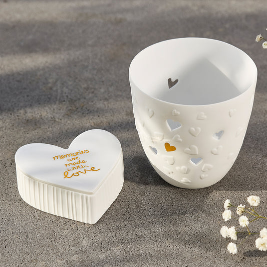 fine tealight holder made of porcelain " Golden Hearts " by räder design
