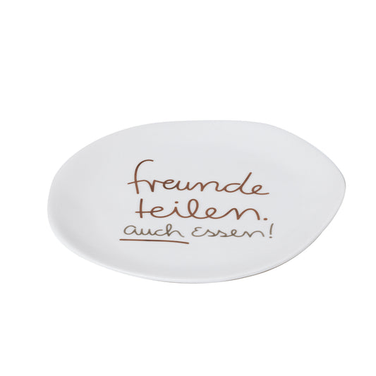 Teller (klein) aus Porzellan " Freunde teilen auch Essen " von räder design