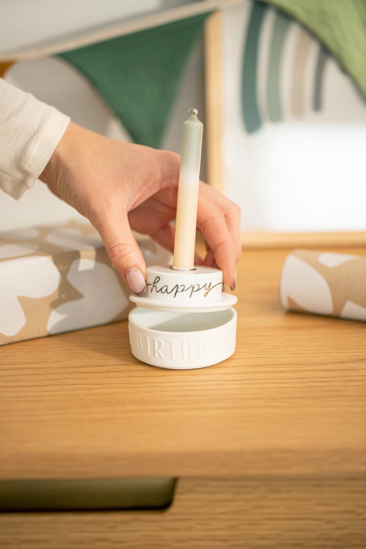 Lichttörtchen Happy Birthday D.7cm H.4,9cm Neuheit von räder design Geburtstagsgeschenk