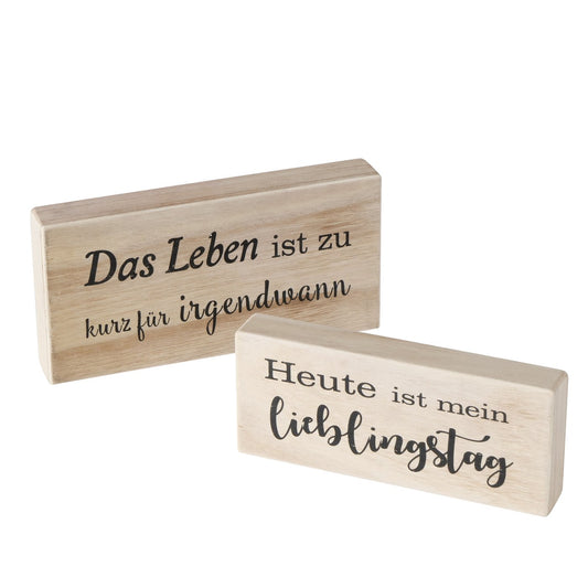 Holzschild-Set mit Spruch "Leben ist zu kurz/Lieblingstag" 2 Stück von Boltze - Dekoaufsteller aus Holz