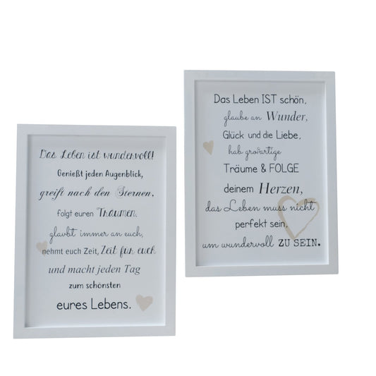 Bild im Rahmen 30x40 cm mit Spruch über das Leben weiß von Boltze