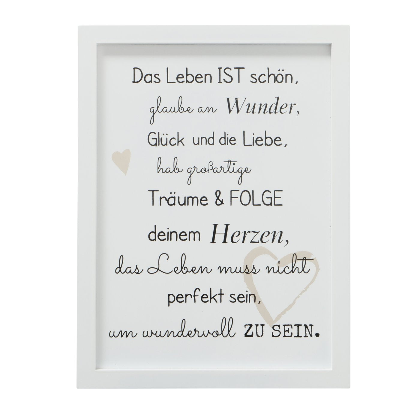 Bild im Rahmen 30x40 cm mit Spruch über das Leben weiß von Boltze