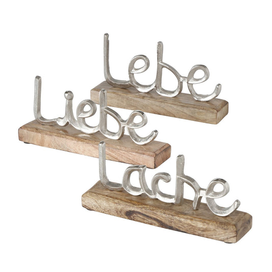 Dekoaufsteller/Schriftzug aus Holz und Aluminium "Lebe/Liebe/Lache" von Boltze