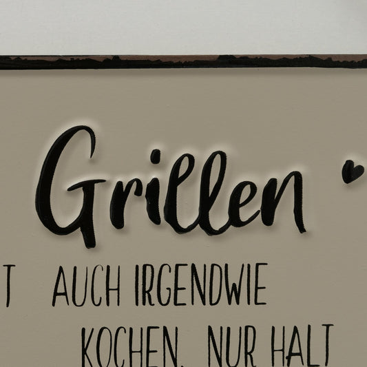Bedrucktes Schild "Grillen" grau/rot/schwarz/weiß von Boltze