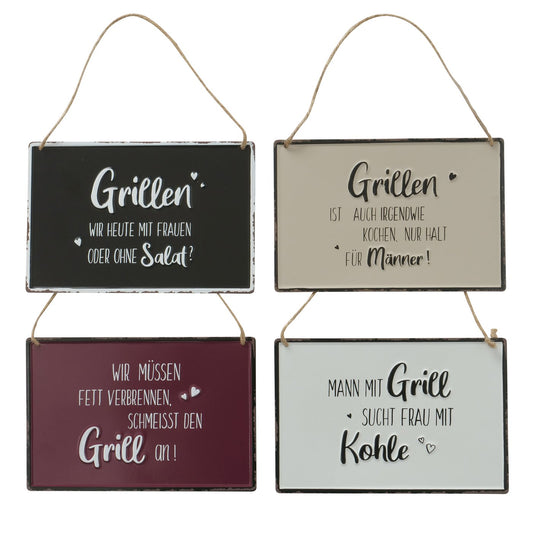 Bedrucktes Schild "Grillen" grau/rot/schwarz/weiß von Boltze