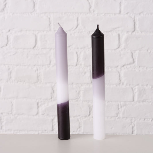 Set of 4 grey/black/white taper candles from Boltze, gift-wrapped