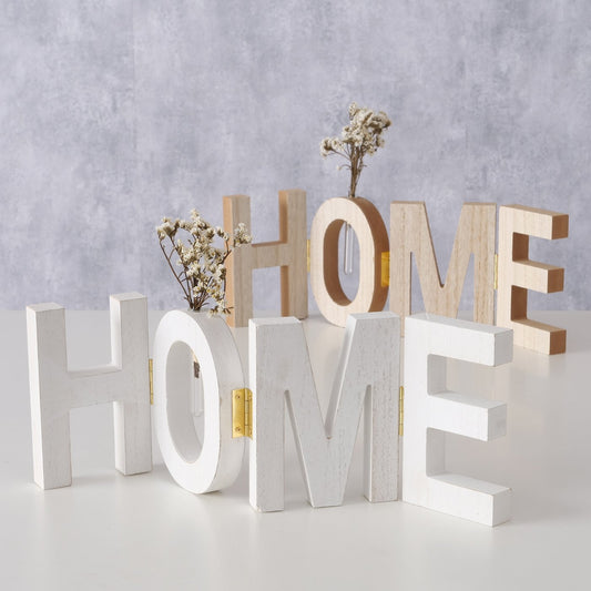 Dekoaufsteller/Schriftzug aus Holz "Home" klappbar natur/weiß inkl. Trockenblumen von Boltze