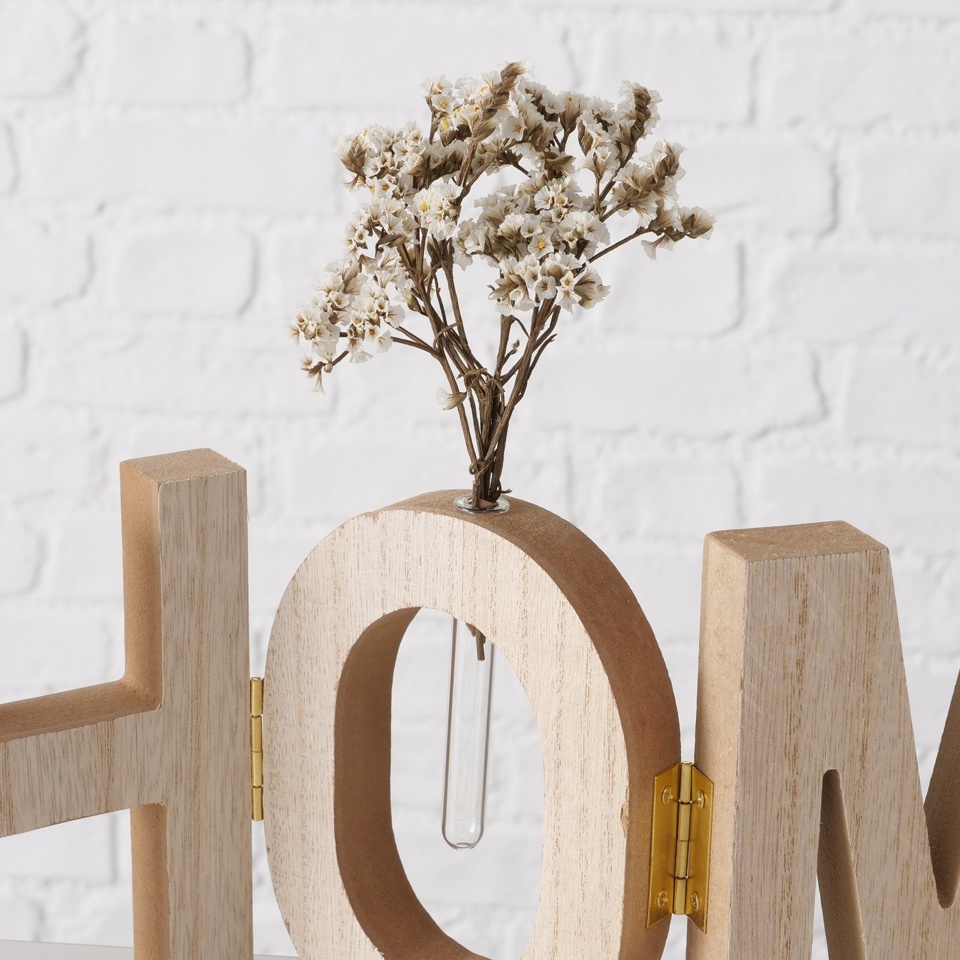 Dekoaufsteller/Schriftzug aus Holz "Home" klappbar natur/weiß inkl. Trockenblumen von Boltze