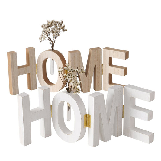 Dekoaufsteller/Schriftzug aus Holz "Home" klappbar natur/weiß inkl. Trockenblumen von Boltze