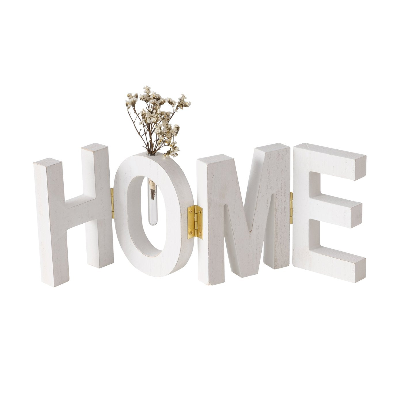 Dekoaufsteller/Schriftzug aus Holz "Home" klappbar natur/weiß inkl. Trockenblumen von Boltze