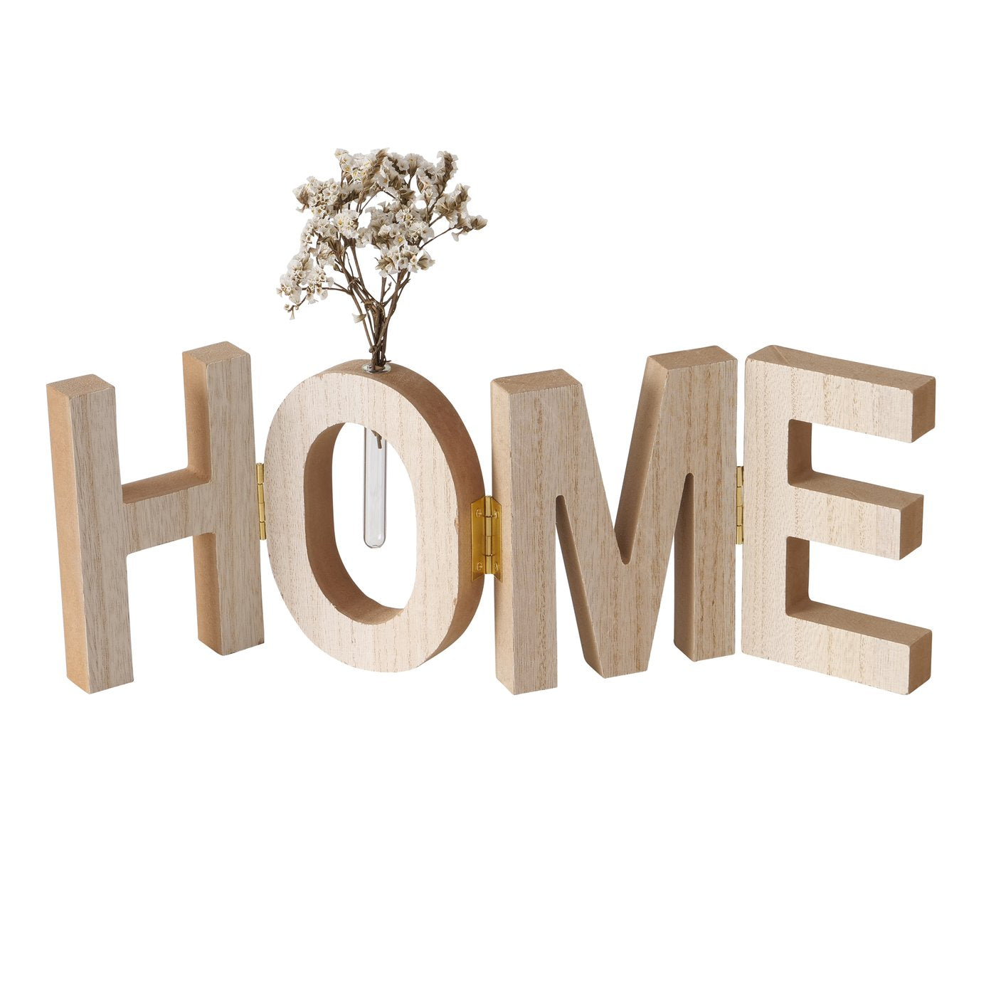 Dekoaufsteller/Schriftzug aus Holz "Home" klappbar natur/weiß inkl. Trockenblumen von Boltze