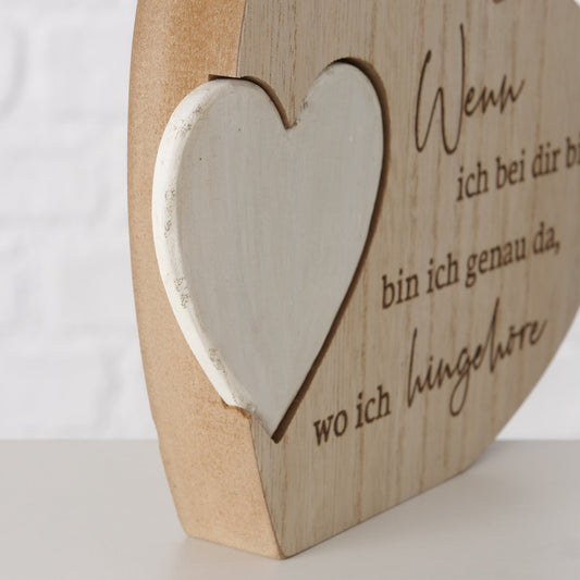 Dekoaufsteller Herzform aus Holz mit Aufschrift in zwei Varianten von Boltze - Liebe Partner Geschenkidee Valentinstag