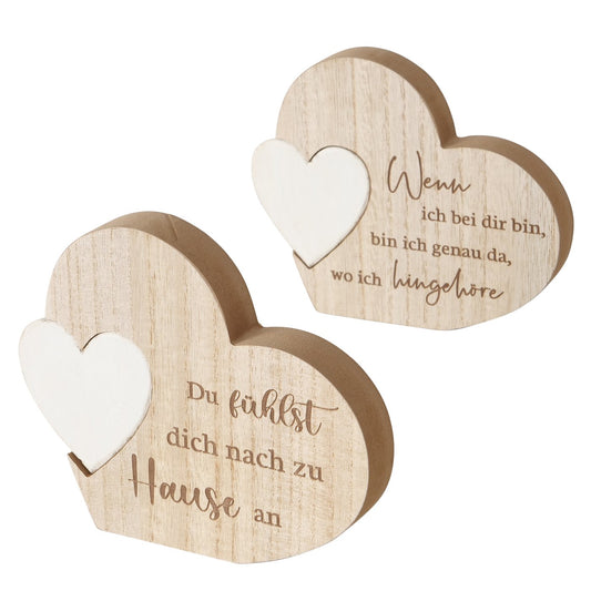 Dekoaufsteller Herzform aus Holz mit Aufschrift in zwei Varianten von Boltze - Liebe Partner Geschenkidee Valentinstag