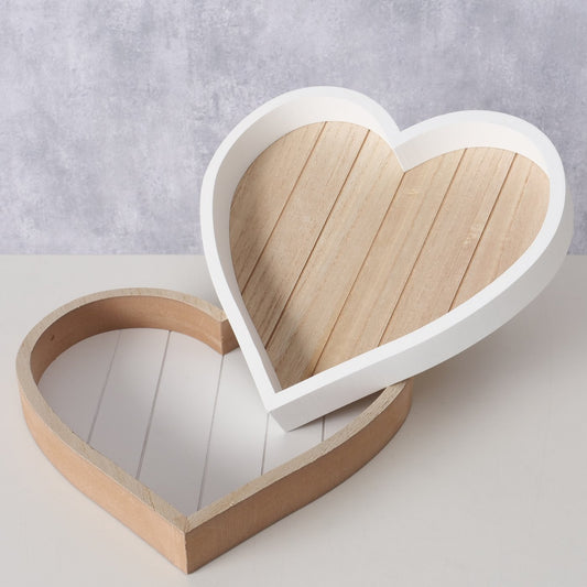 Wooden tray heart-shaped natural/white by Boltze - Wooden tray Dekotbalett