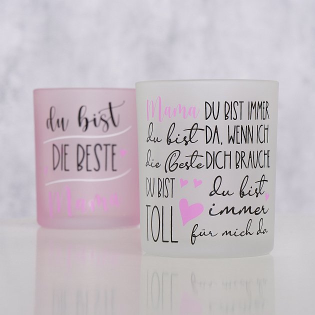 Kerzenglas für die Beste Mama weiß/rosa Geschenkartikel von Boltze - Muttertag Geschenkidee