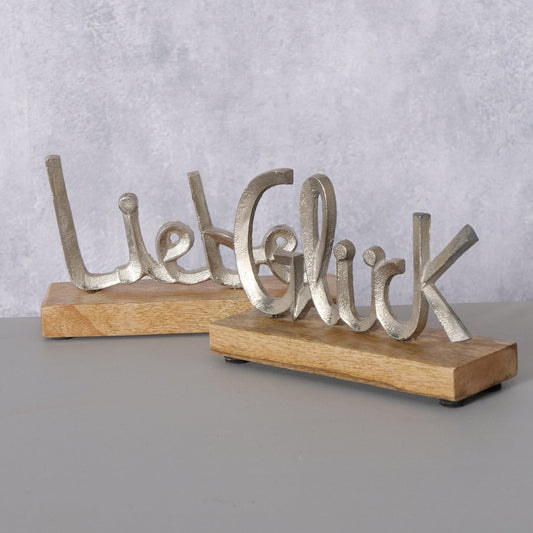 Dekoaufsteller/Schriftzug aus Holz und Aluminium "Glück/Liebe" von Boltze