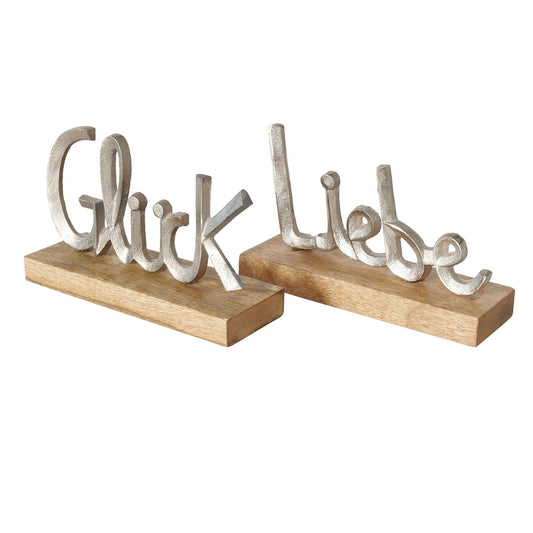Dekoaufsteller/Schriftzug aus Holz und Aluminium "Glück/Liebe" von Boltze
