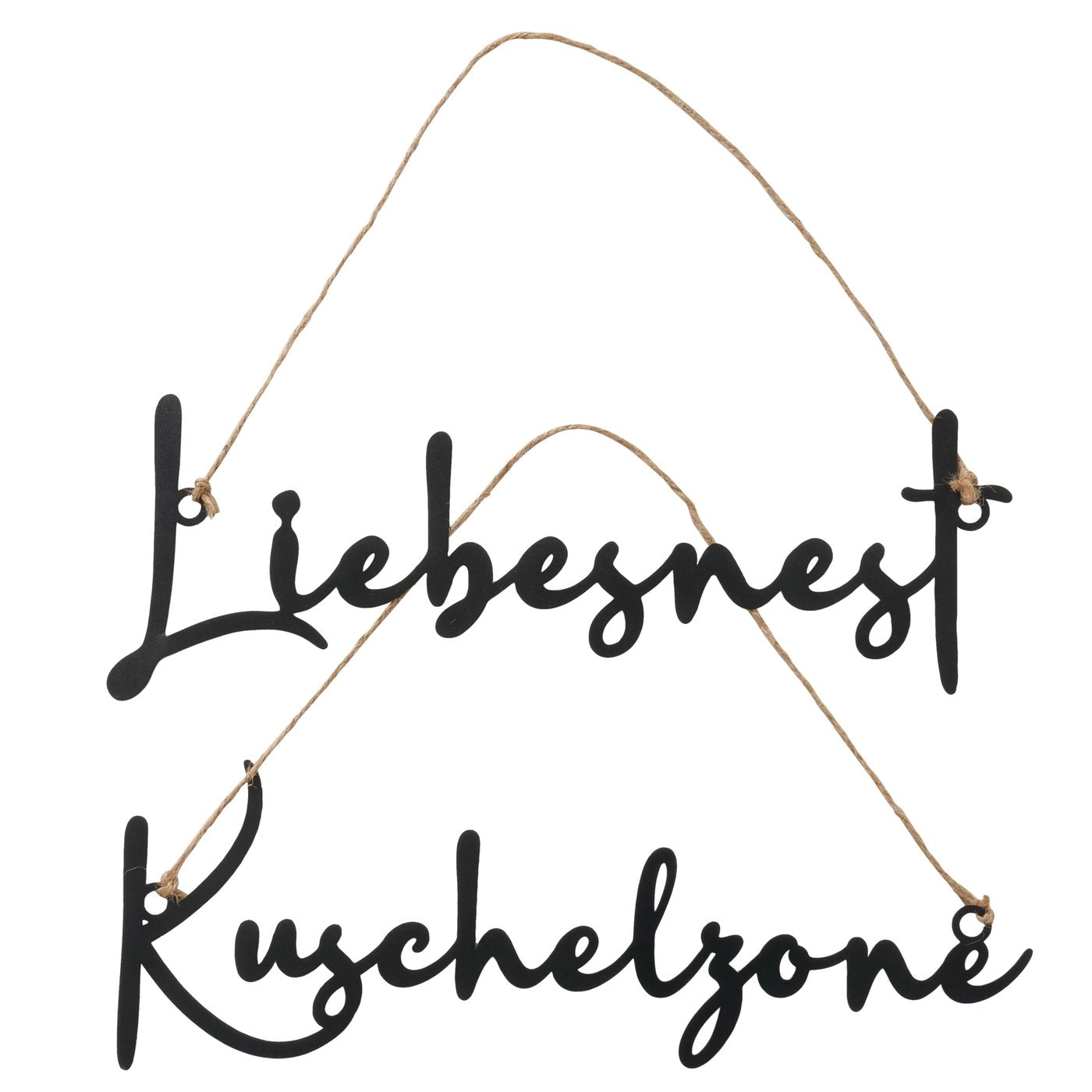Schriftzug aus Metall zum Aufhängen " Liebesnest Kuschelzone " von Boltze - Dekoration Schlafzimmer Liebe