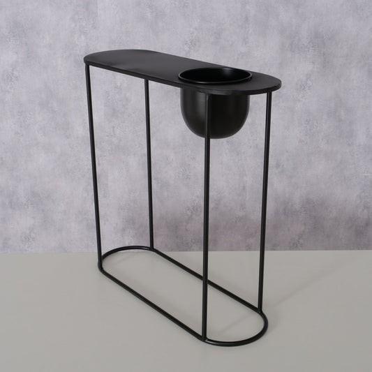 Beistelltisch oval aus Metall mit integriertem Behälter von Boltze