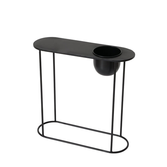 Beistelltisch oval aus Metall mit integriertem Behälter von Boltze