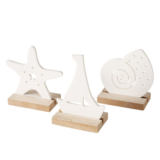 Maritime Dekoaufsteller " Oeceano " Seestern Boot Muschel Keramik mit Holz von Boltze - Maritime Dekoration