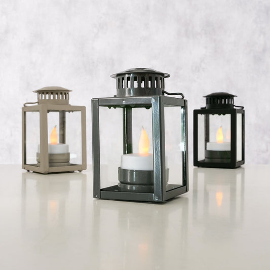 Mini-Laterne aus Metall für Teelichter als Geschenkidee beige/dunkelgrau/schwarz von Boltze