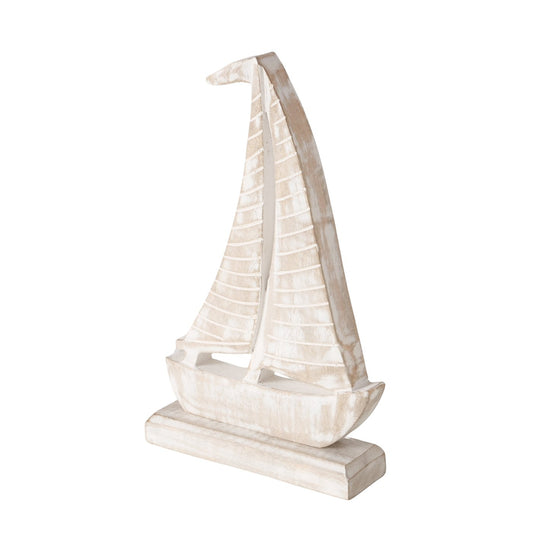Maritime decoration stand boat "Jonte" made of wood in white by Boltze - Maritime decoration sailboat sailing ship ship