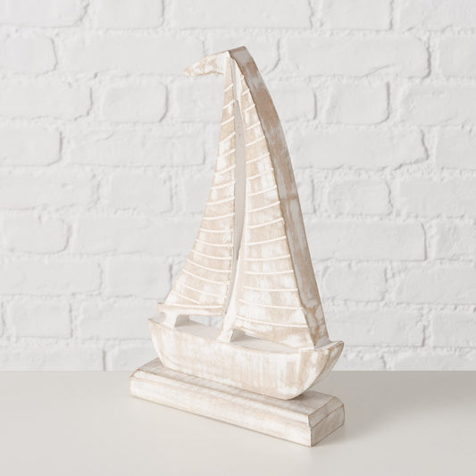Maritime decoration stand boat "Jonte" made of wood in white by Boltze - Maritime decoration sailboat sailing ship ship