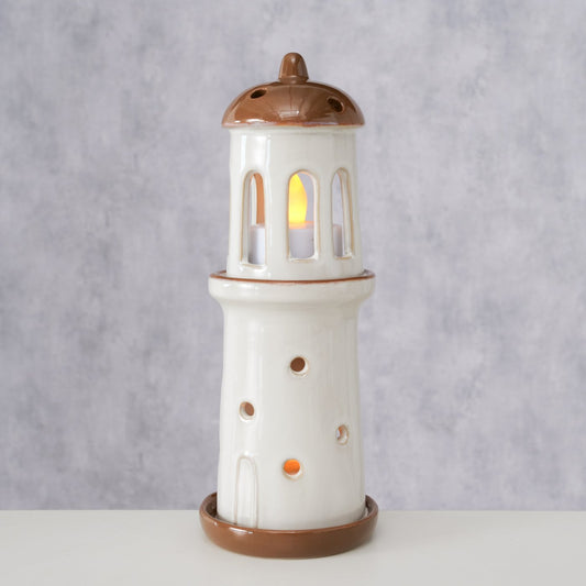 Maritime tealight holder lighthouse "Skyo" made of ceramic stoneware - cream white by Boltze