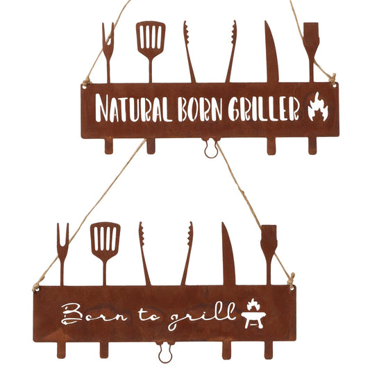 Aufhänger aus Metall "Natural Born griller/Born to grill" von Boltze - Gartendekoration Grillen Geschenkidee