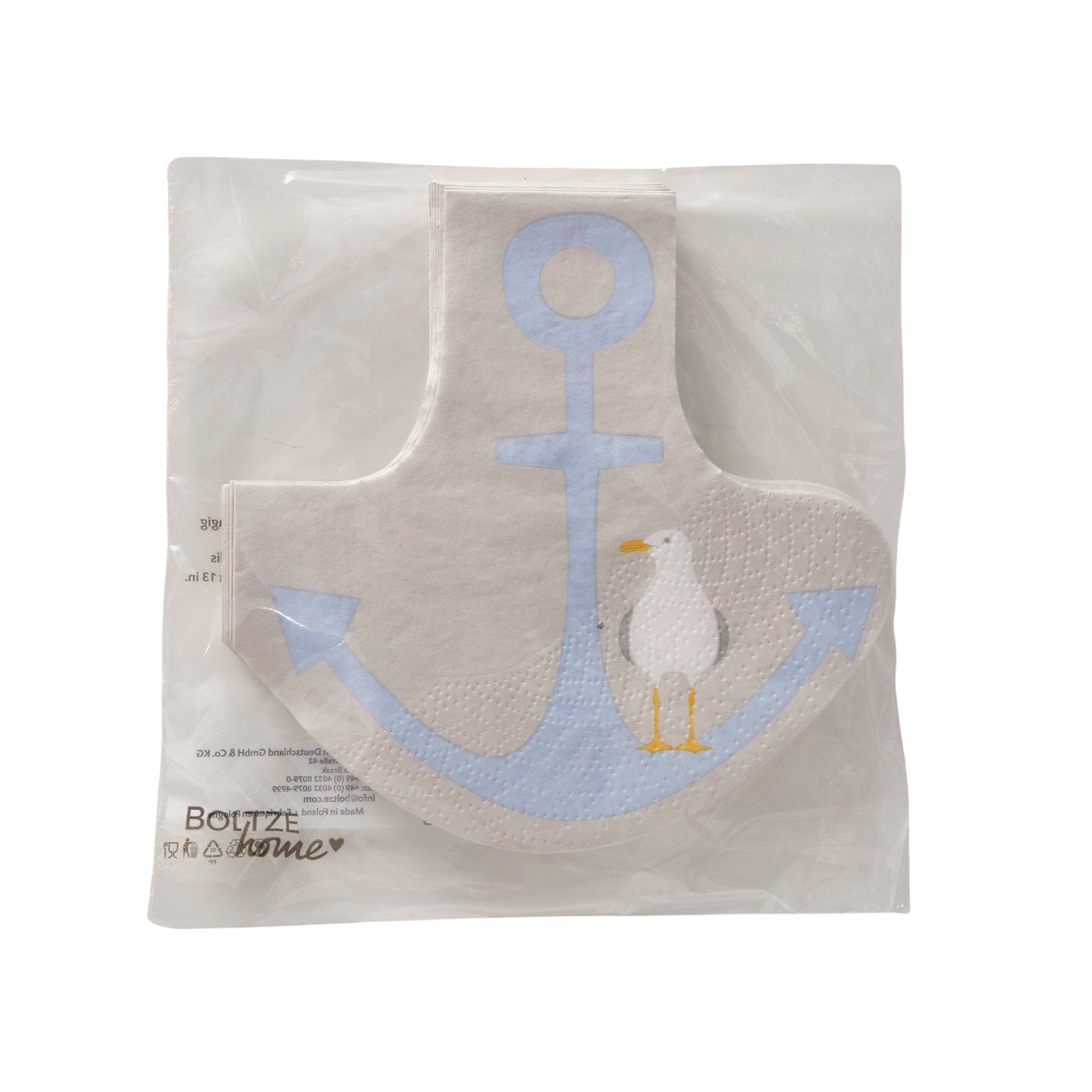 Servietten 17x17 cm Ankerform mit Möwe von Boltze - Maritime Tischdekoartion