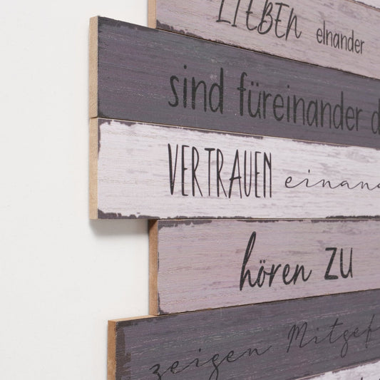 Aufhänger aus Holz mit Aufdruck "Familienregeln" von Boltze - Wanddekoration Spruch