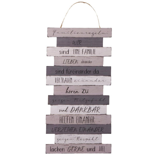 Aufhänger aus Holz mit Aufdruck "Familienregeln" von Boltze - Wanddekoration Spruch