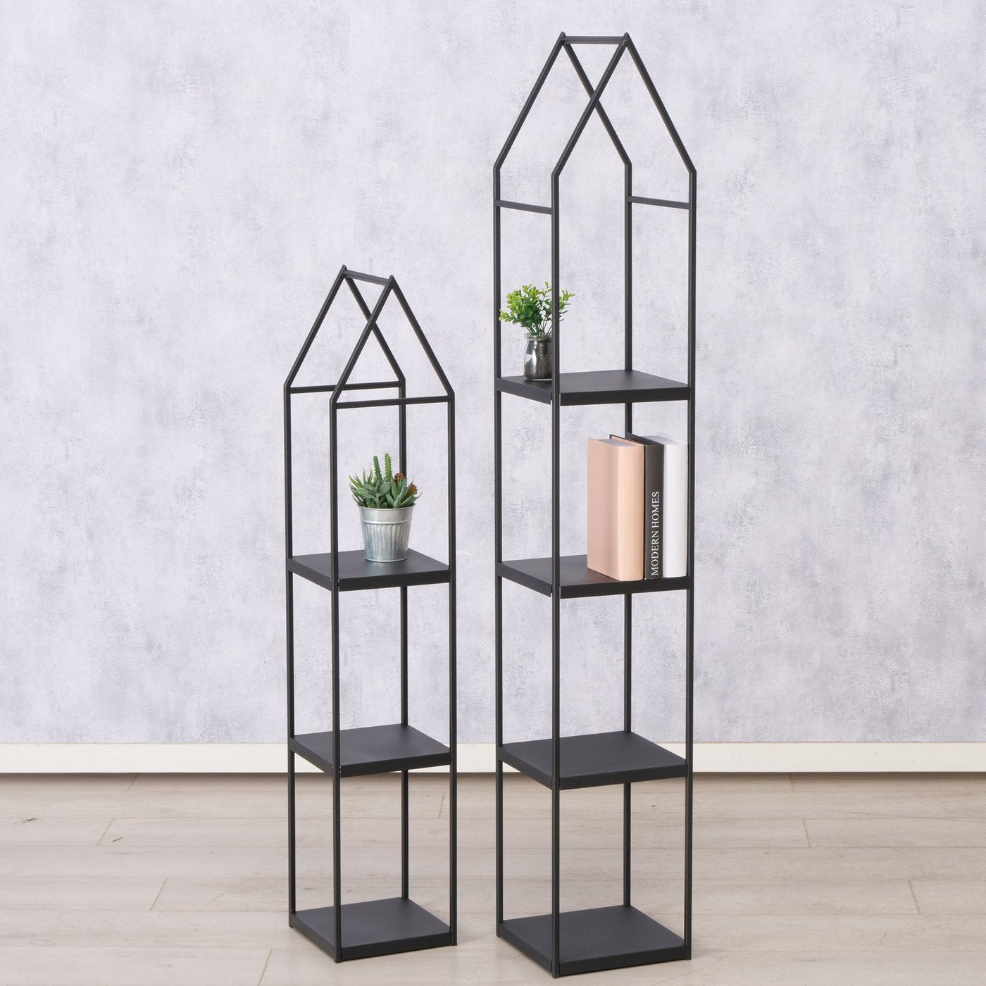 Regal-Set aus Metall schwarz Dachform 2 Stück 109-146 cm von Boltze - moderne Dekoration Sepreis
