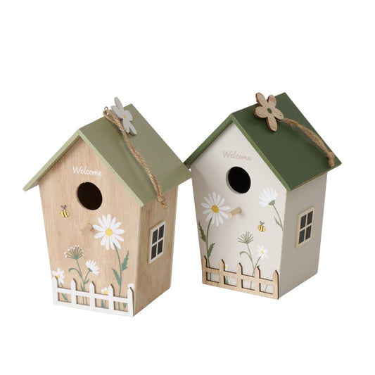 Vogelhaus aus Holz " Welcome " mit Blumendruck natur/cremeweiß von Boltze