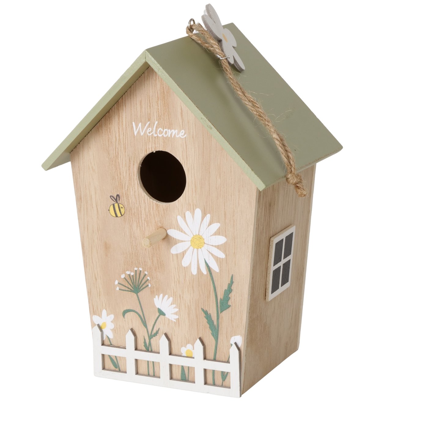 Vogelhaus aus Holz " Welcome " mit Blumendruck natur/cremeweiß von Boltze