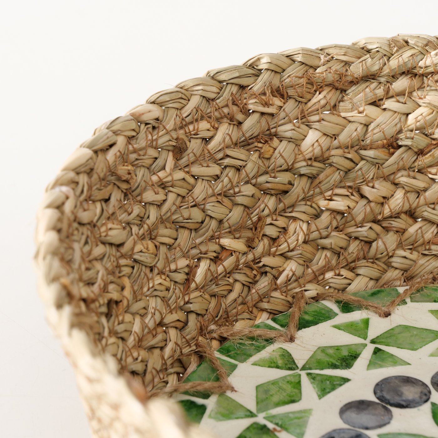Korb aus Seegras mit Mosaikboden Ø 23 cm von Boltze Moderner Korb Brötchen etc.