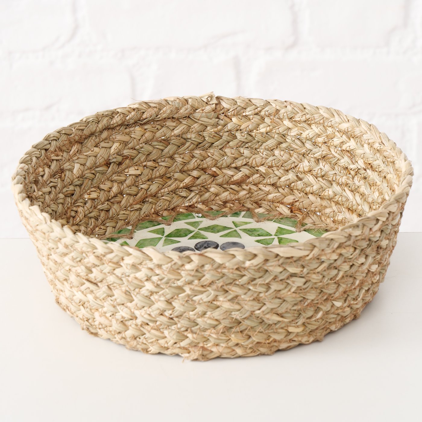 Korb aus Seegras mit Mosaikboden Ø 23 cm von Boltze Moderner Korb Brötchen etc.