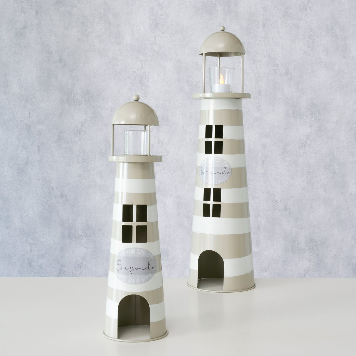 Maritime indoor lanterns made of metal, set of 2, lighthouse beige white - Maritime by Boltze