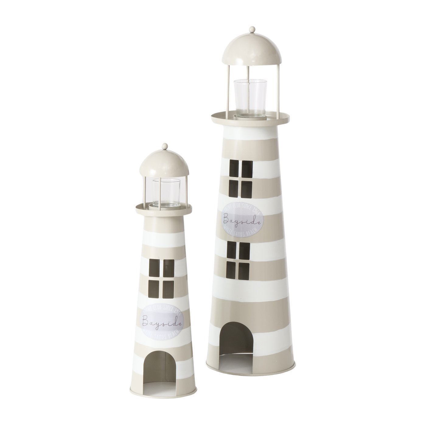 Maritime indoor lanterns made of metal, set of 2, lighthouse beige white - Maritime by Boltze
