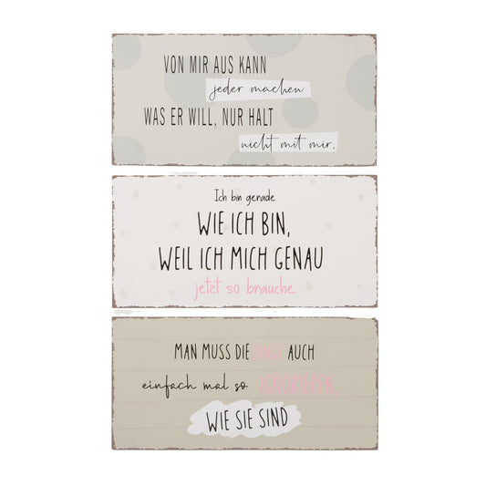 Bedruckte Schilder aus Metall "Unperfekt" in drei Varianten von Boltze